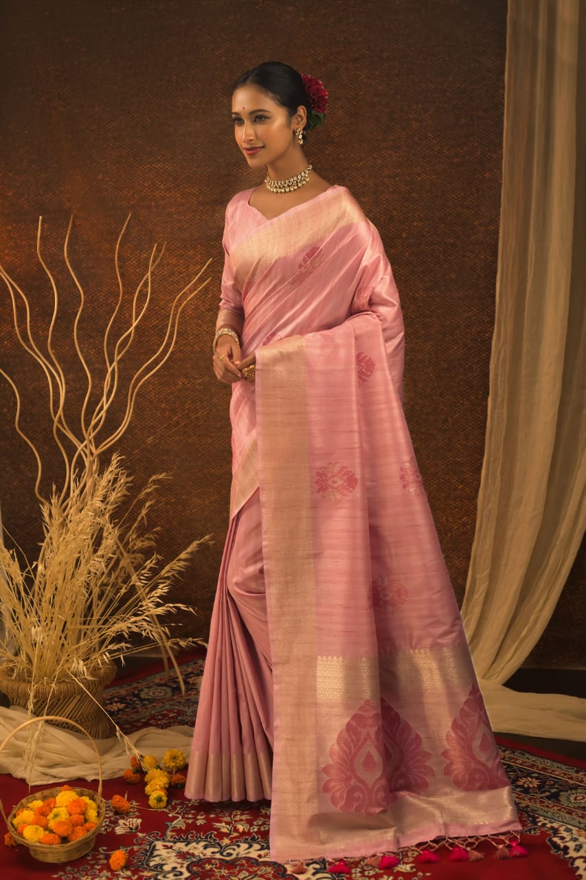 Pink Soft Mulberry Silk Weaving Saree