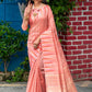 Pink Tussar Silk weaving saree with Ikkat woven Border