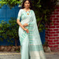 Sky Blue Tussar Silk weaving saree with Ikkat woven Border