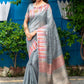 Grey Tussar Silk weaving saree with Ikkat woven Border