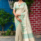 Light Grey Tussar Silk weaving saree with Ikkat woven Border