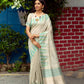 Light Grey Tussar Silk weaving saree with Ikkat woven Border