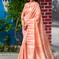 Peach Tussar Silk weaving saree with ikkat woven Border