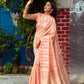 Peach Tussar Silk weaving saree with ikkat woven Border