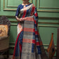 Navy Blue Tussar Silk Saree with unique Bishnoi broad Border