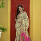 Lemon Yeloow Linen Cotton Pichwai Print  Saree