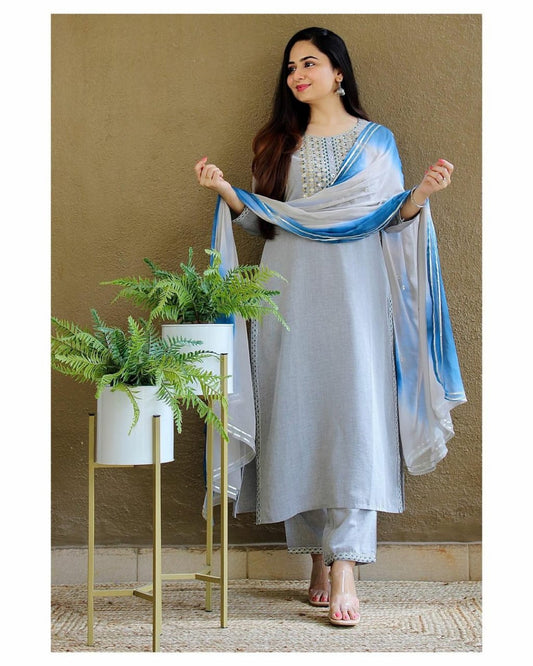 Gotta Lace And Embroidery Work Kurti Dupatta Set