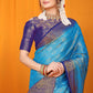 Blue Pure Soft Silk Saree With Hand dying And Zari Weaving Work