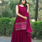 Beautiful Faux Georgette Red Top With Plazo and Dupatta