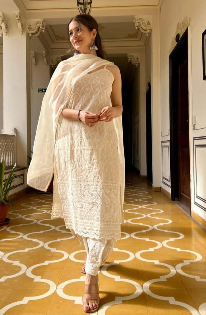 Cotton Chikankari Embroidered Kurta Set