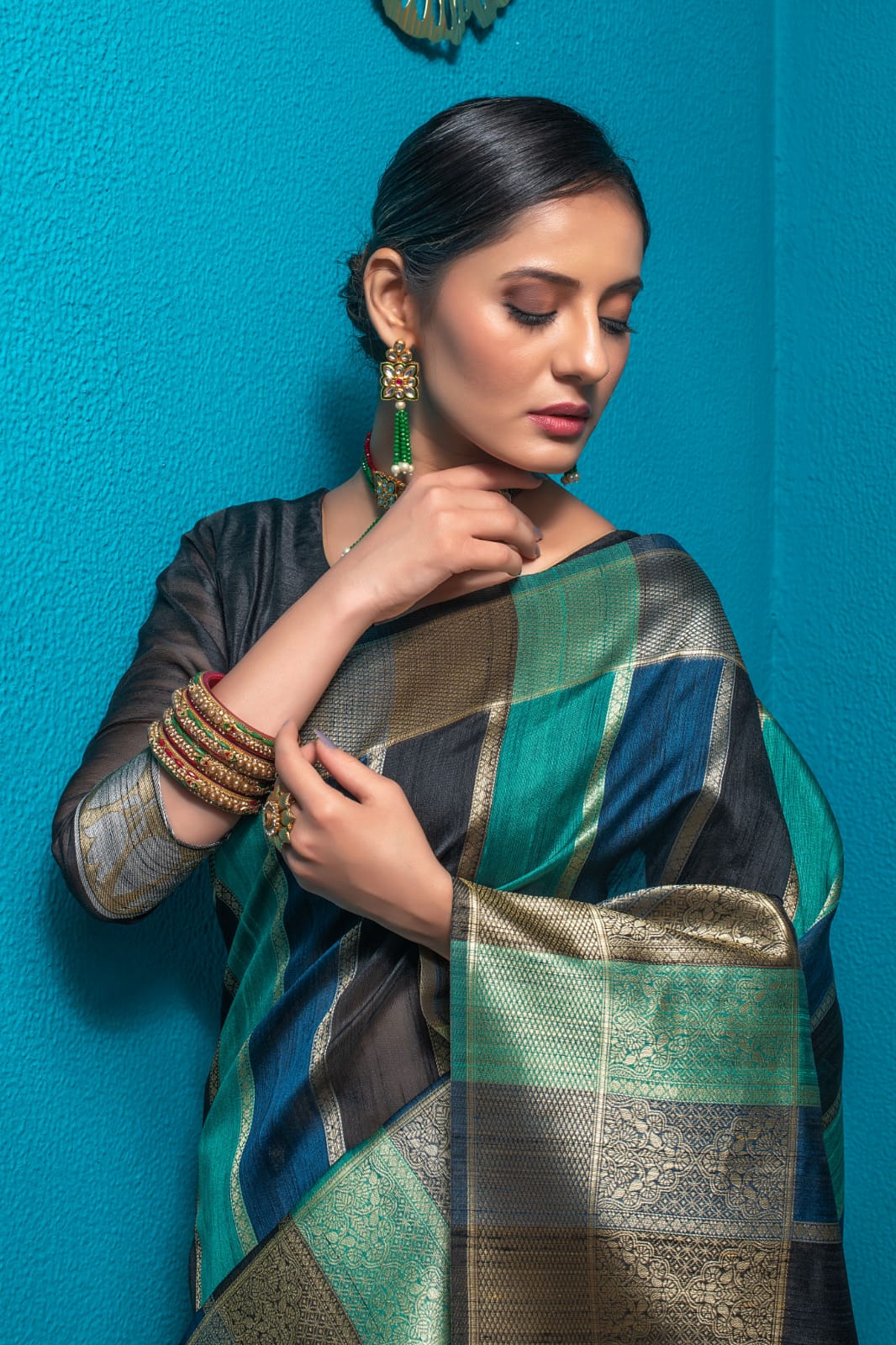 Mint Tussar Silk Saree with unique Bishnoi broad Border