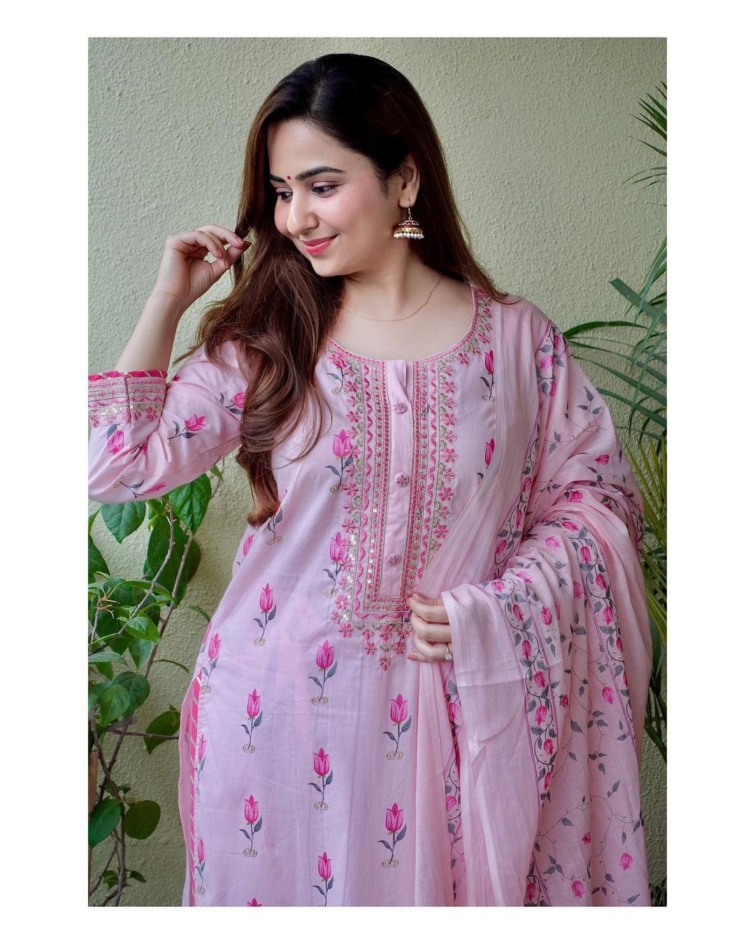 Pink Cotton Printed Afghani Suit Set