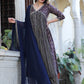 Blue Beautiful Foil Capsul Printed Aliacut Embroidery Kurti Set