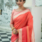 Orange Pure Linen Saree Katha Weaving