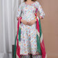 Pure Cotton Anarkali Kurti With Plazzo And Chiffon Dupatta