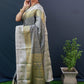 Grey Beautiful Kanchipuram Pure silk handloom saree with Pure Zari