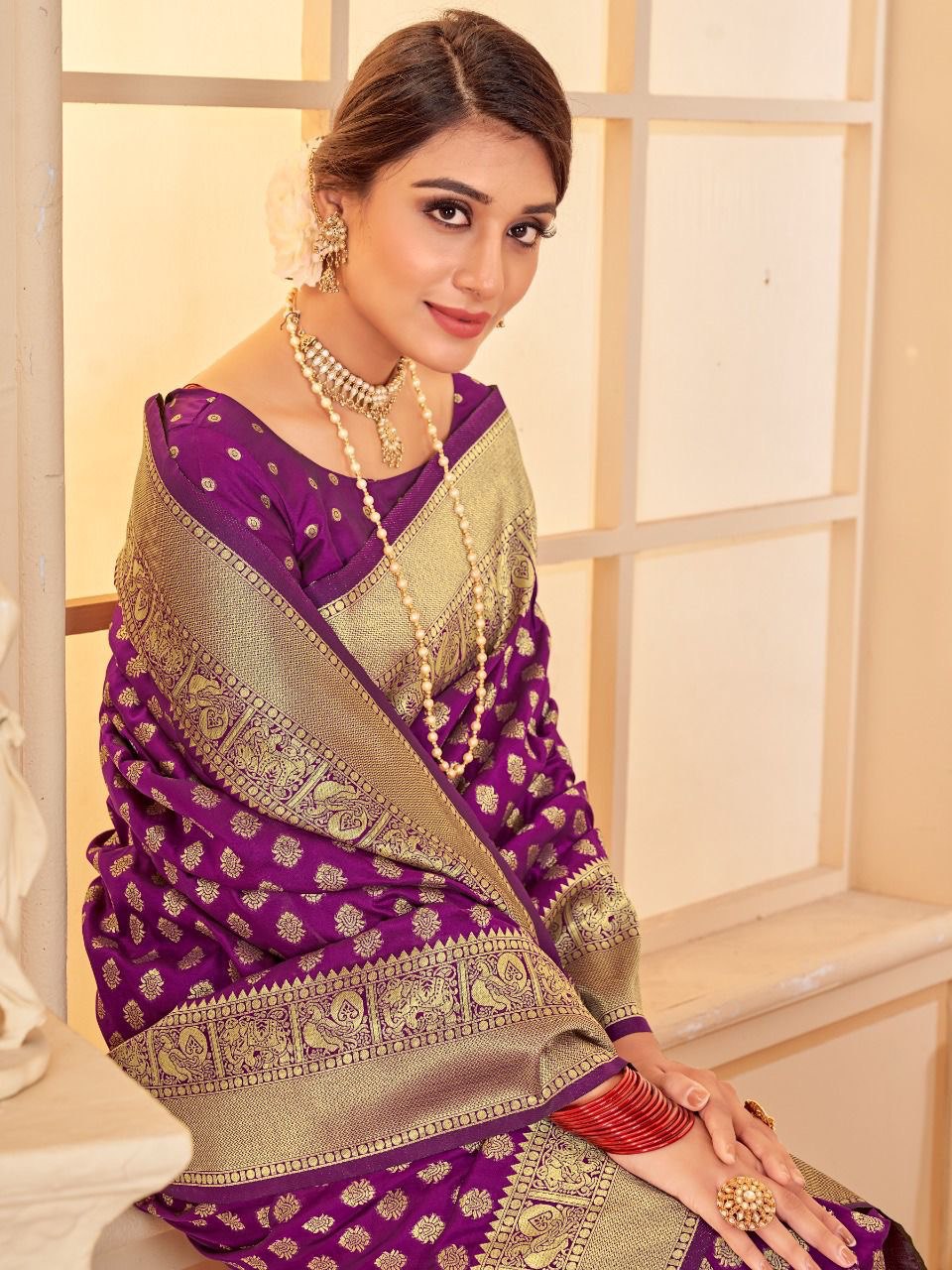 Purple Pure Silk Saree With Zari Work