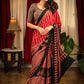 Red Ajarakh Digital Print Muslin Fabric Saree With Rich Glaze .