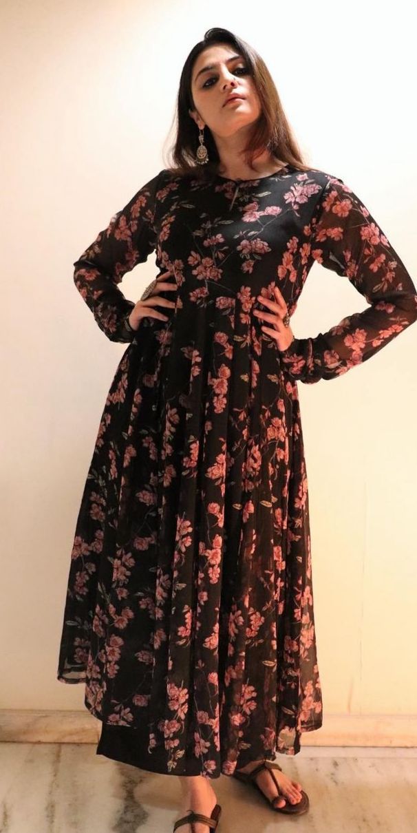 Beautiful Black Georgette Red Printed Gown