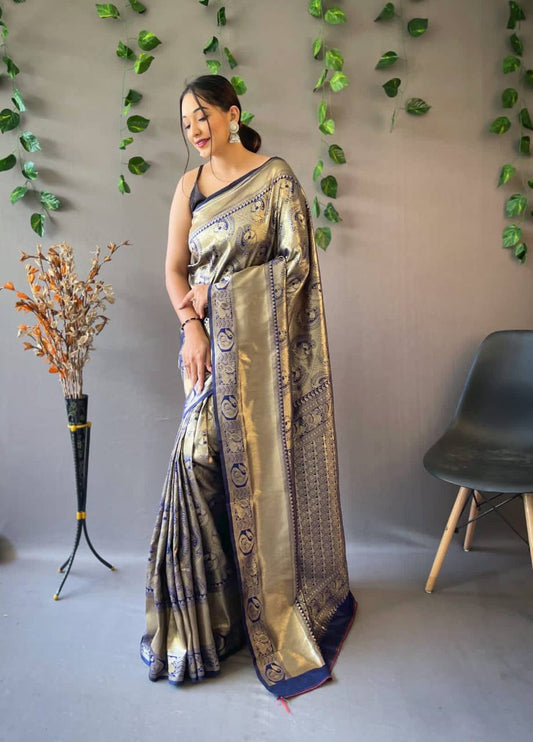 Heavy Silk Pure Dark Blue Saree