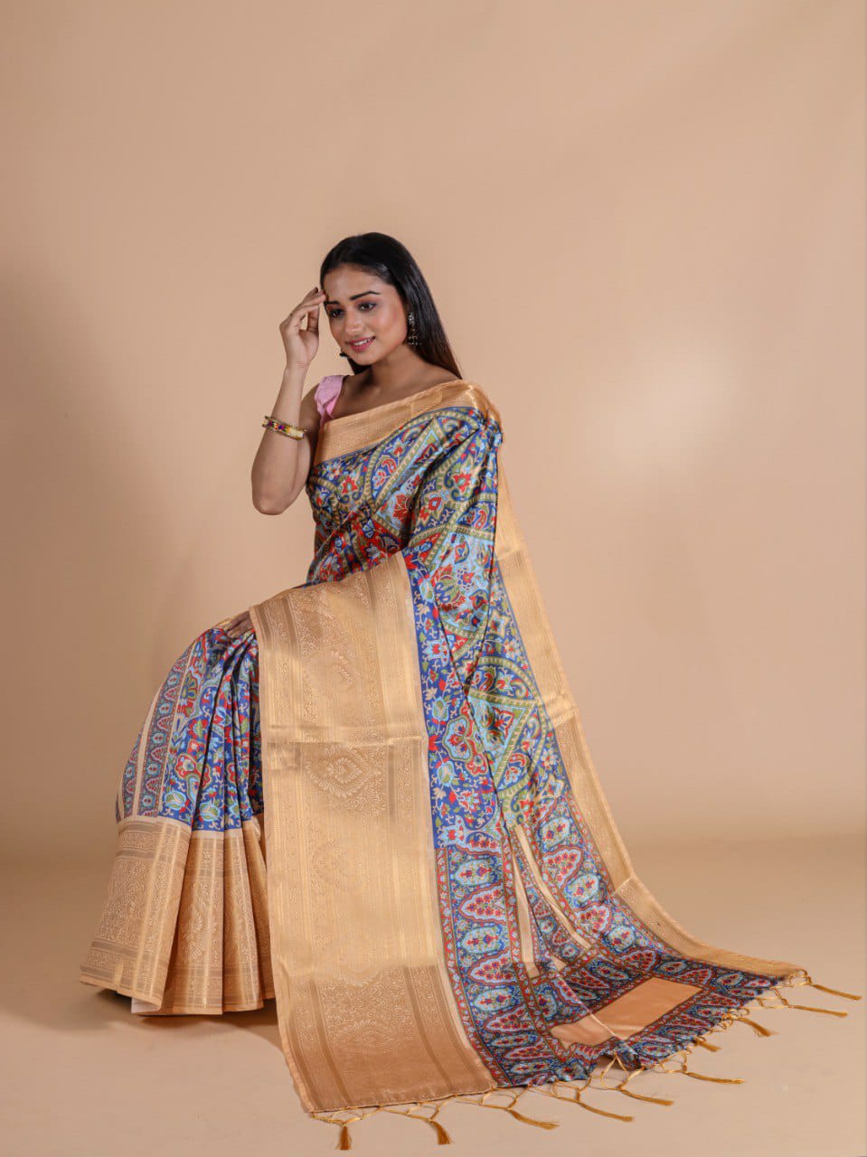 Cream Beautiful Digital Printed Saree