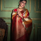 Red Tussar Silk Saree with unique Bishnoi broad Border