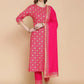 Pink Beautiful Heavy Printed Kurti Pent Dupatta Set