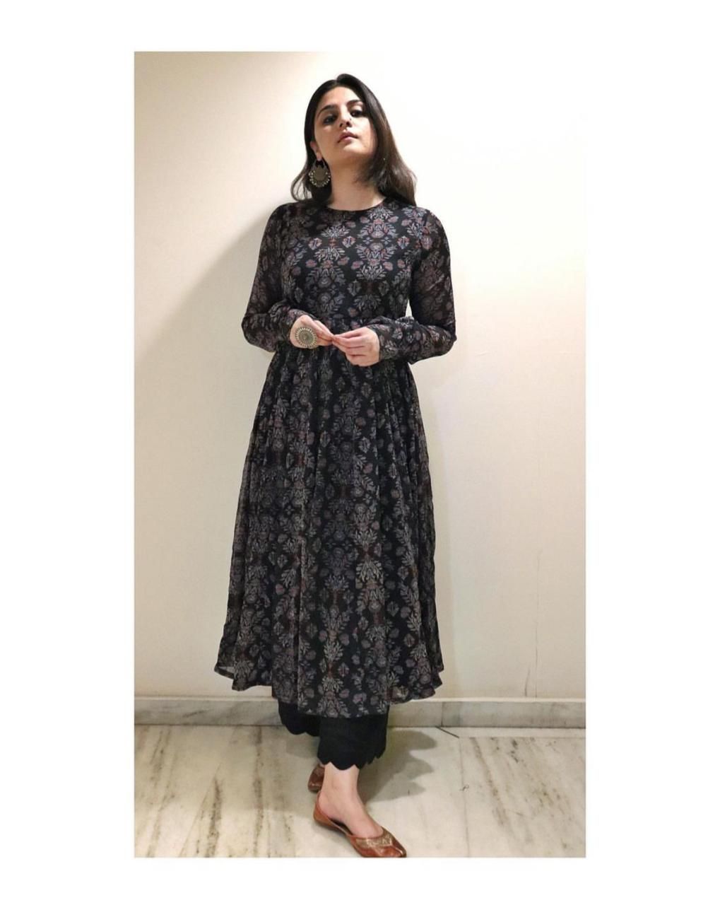 Beautiful Black Painted Anarkali Set