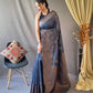 Blue Pure Linen Tissue Combination Saree