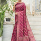 Wine Pure Tussar Silk Jamdani Weaving Saree With Zari Woven Border