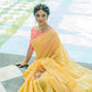 Yellow Pure Linen Saree Katha Weaving
