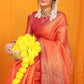 Orange Pure Soft Silk Saree With Hand dying And Zari Weaving Work