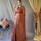 Brown Pure Linen Tissue Combination Saree