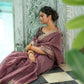 Wine Pure Linen Saree Katha Weaving