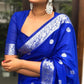 Royal Blue Lichi Silk Banarasi Saree With Silver Weaving