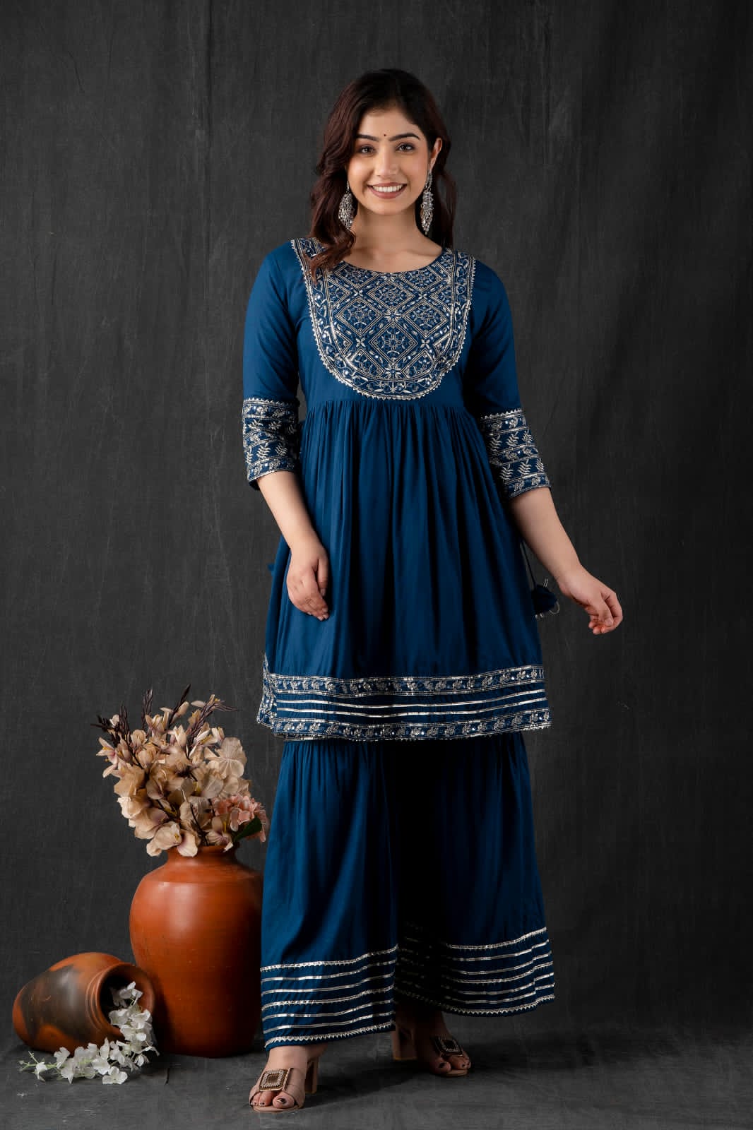 Blue Rayon embroidered  Kurta with embroidery work