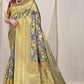 Grey Pure silk saree with gold Jari weaving work