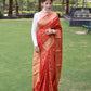 Red Bandhej Silk Saree With Weaving Gold Zari Border