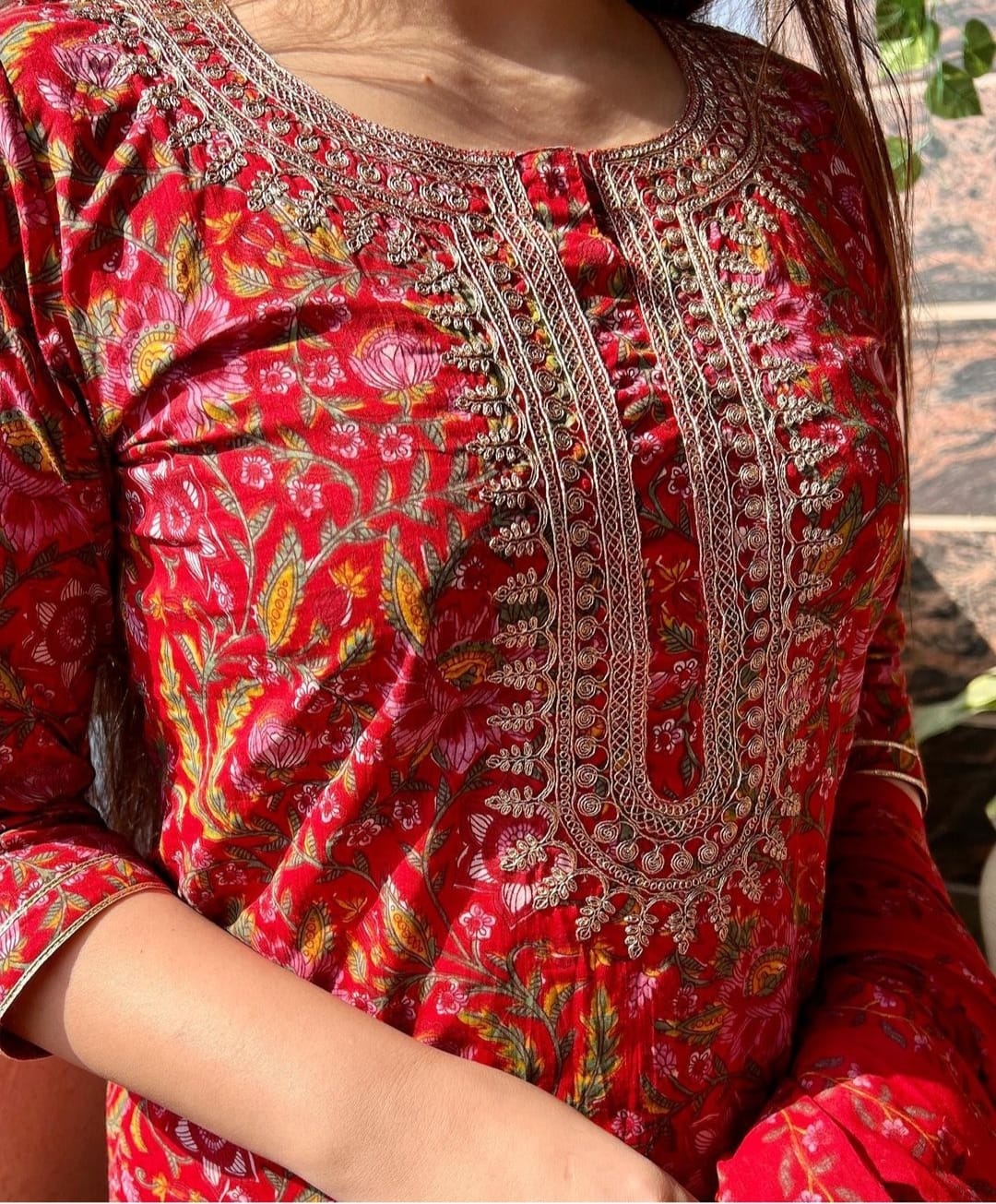 Red Beautiful Jaipur Printed Kurti Dupatta Set