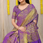 Beautiful Purple Lichi Silk Saree With Golden Weaving Work