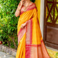 Yellow Silk Saree With Zari Woven Contrast Bomkai Temple Border