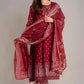 Beautiful Red Heavy Printed Anarkali Kurti With Palazzo And Dupatta