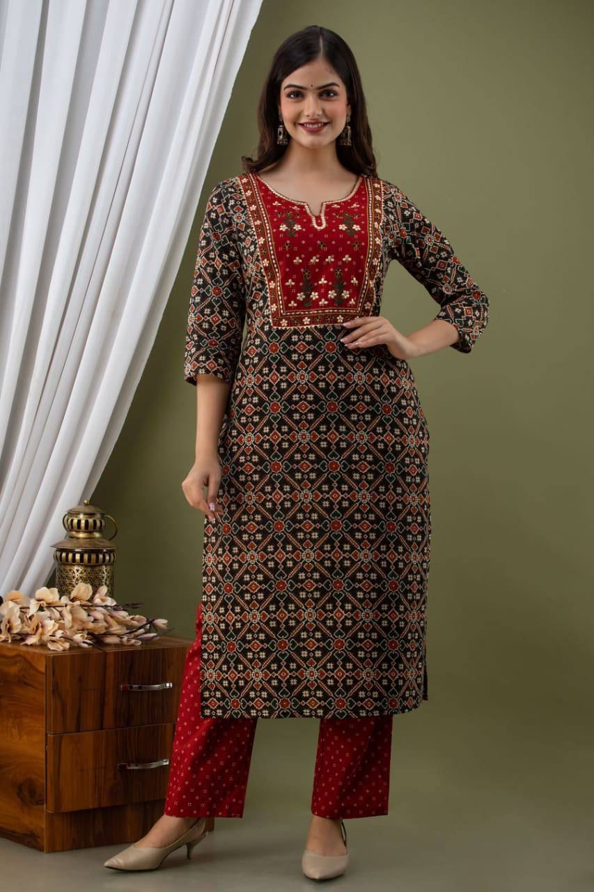 Pure Red Cotton Kurti Pent Dupatta Set