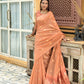Peach Chanderi Silk Saree With Silver And Copper Zari Weaves