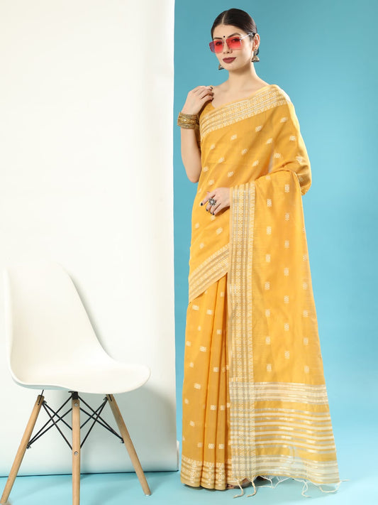 Yellow Chanderi Chikankari Weaving Saree With Classy Zari
