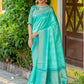 Sky Blue Silk Saree With Zari Woven Contrast Bomkai Temple Border