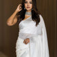 White Beautiful White Lilan Soft Slab Khadi Saree With Silver Belt