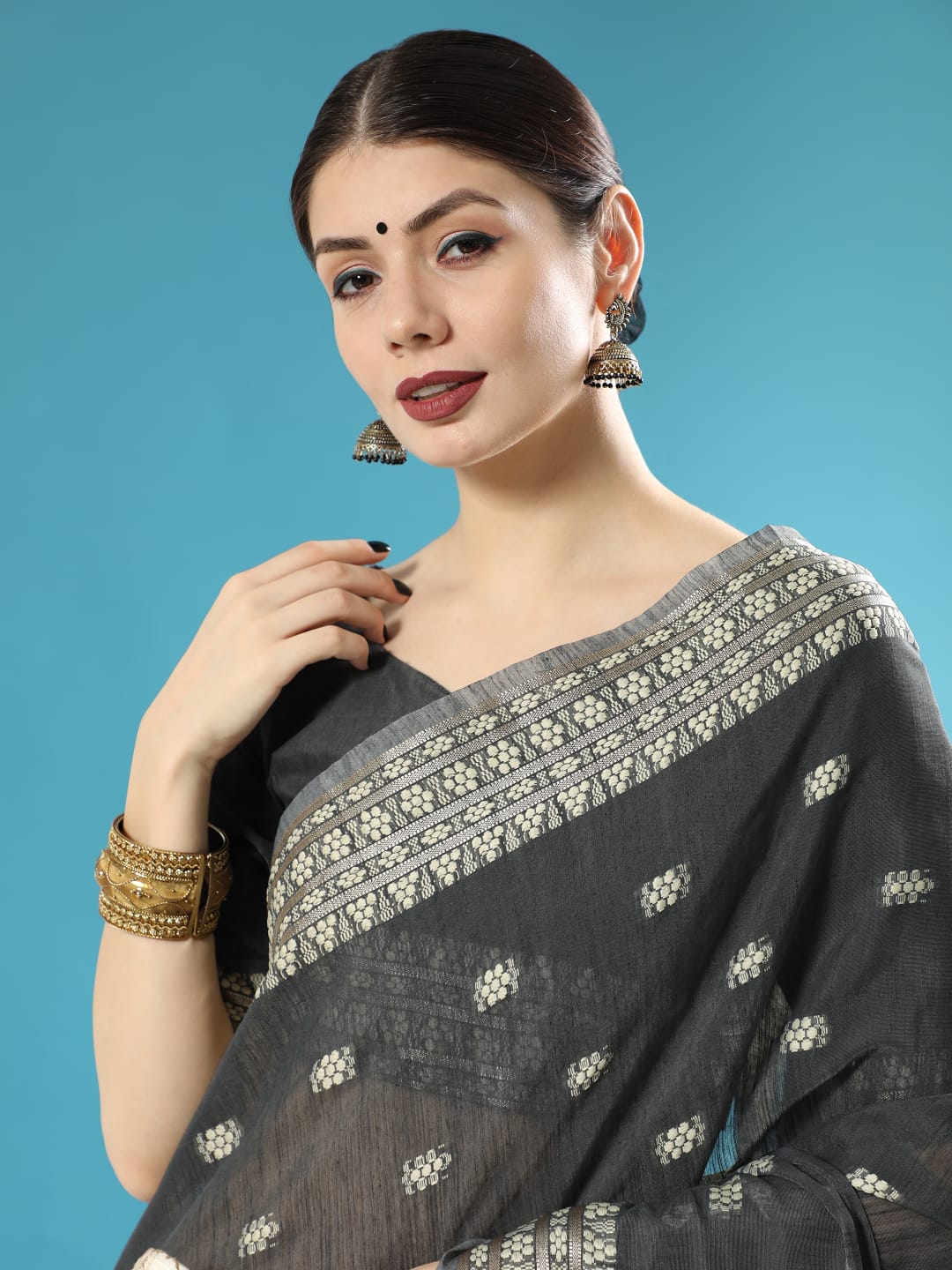 Black Chanderi Chikankari Weaving Saree With Classy Zari
