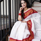 Red Lichi Silk Banarasi Saree With Kanjiwaram Figure