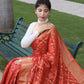 Red Bandhej Silk Saree With Weaving Gold Zari Border